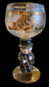 Vintage Goebal Etched Glass Goblet With Chimney Sweep Figurine - Picture 1 of 5