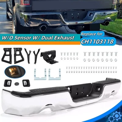 Chrome Rear Step Bumper For 2009-2018 Dodge Ram 1500 W/O Sensor W/ Dual Exhaust - Image 1 of 4