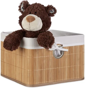 Cestino Portaoggetti, Fodera in Tessuto, Bambù, Rettangolare, Bagno, Giochi, HLP - Foto 1 di 12