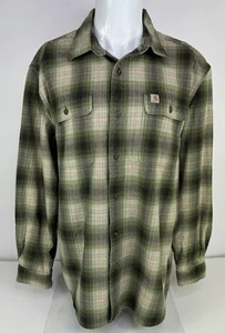 Carhartt Original Fit Heavyweight Plaid Flannel Shirt Green Men’s L - Picture 1 of 8