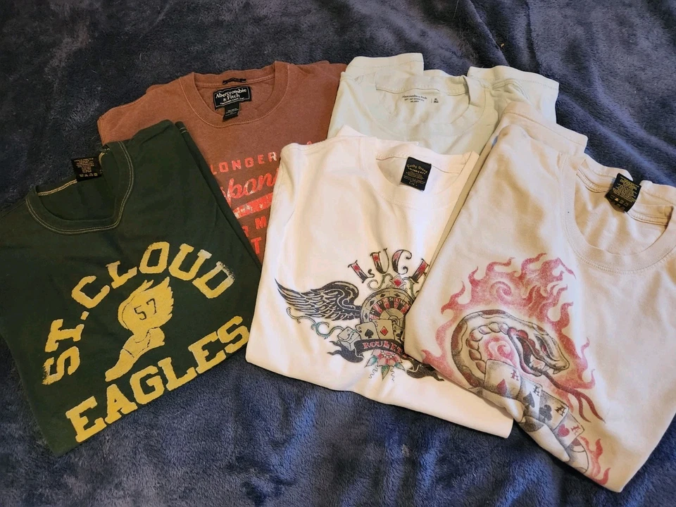Lote de 5 camisetas gráficas retro Lucky Brand & Abocrombie talla L para hombre Foto 1 de 4