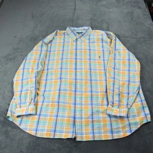 Ralph Lauren Shirt Mens 4XB Big Blue Plaid Button Down Classic Cotton Stretch - Picture 1 of 11