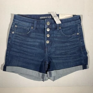 American Eagle The Dream MIDI Denim Jean Dark Blue Shorts Womens Size 8 29 - Picture 1 of 10