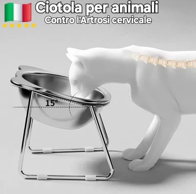 Ciotola Rialzata per Cani e Gatti Anti-Artrosi Cervicale in Acciaio Inossidabile - Immagine 1 di 4