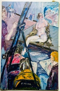 Pintura al óleo expresionista firmada por Francis Young del modernista mujer desnuda clase de arte - Imagen 1 de 12