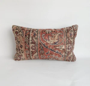 Vintage handgewebter Teppich Kissenbezug, rot und blau 12x20 in böhmischem Dekor - Bild 1 von 9