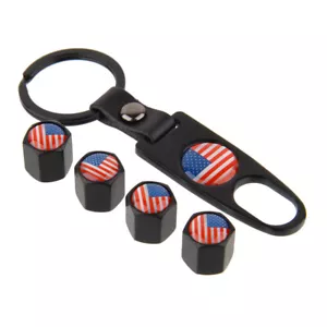 Wheel Tyre Tire Valves Dust Stems Air Caps Keychain Ring American Flag Theme - Picture 1 of 7