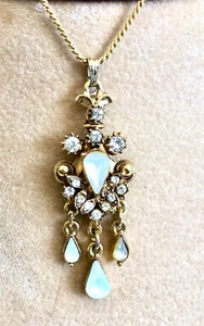 Vintage Signed FLORENZA Opal Glass Dangling Drop Necklace - Picture 1 of 7