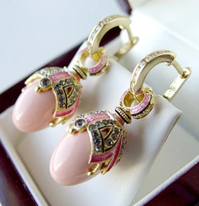 GORGEOUS MADE OF STERLING SILVER 925  EARRINGS w/ GENUINE CORAL and ENAMEL - Picture 1 of 1