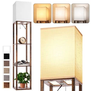 Floor Lamp with Shelves for Living Room 3 CCT LED Bulb White Linen Shade - Picture 1 of 7