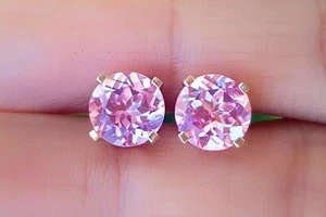 1.20ct Genuine Natural Baby Pink Sapphire 14K Solid Yellow Gold Stud Earrings - Picture 1 of 5
