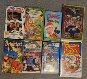 Lot of 8 Christmas Kids VHS Veggie Tales Thomas Pooh Mary Kate Franklin Doug - Picture 1 of 7