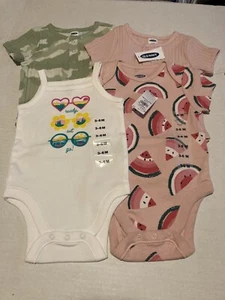 Lot of 4 NWT Old Navy Baby Clothes 3-6M camo pink 1pc Girls Watermelon Snap - Picture 1 of 3