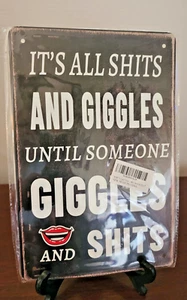 OMG!!! FUNNY SIGN ( ALL SH*T* & GIGGLES ) POOL PATIO BAR BATHROOM GAG GIFT HUMOR - Picture 1 of 2