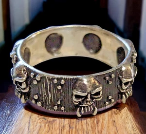 Sz 10.5" Gothic Solid 925 Sterling Silver Skull Biker Oxidized Ring - Picture 1 of 3