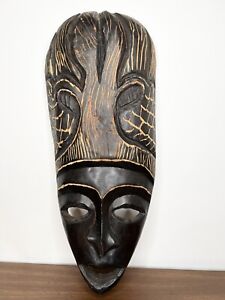 Hand Carved Wooden Tiki Face Mask Tribal Wall Art Home Decor 18" h x 7.5" w