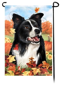 Falling Leaves Garden Flag - Black and White Border Collie - Picture 1 of 1