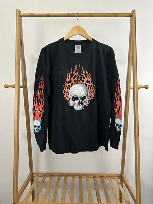 Camiseta De Colección Calavera Esqueleto Fuego Llama Espectro Manga Larga Gráfico Motociclista L Foto 1 de 4