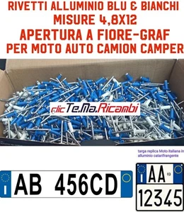 25/25 BIANCHI E BLU RIVETTO RIVETTI TARGA AUTO CAMION MOTO, 4,8x12 COLORI - Foto 1 di 1