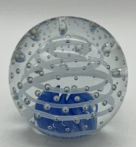 Paperweight Blue Swirl Bullicante Bubbles Intaglio Peru 3.5” 134/1500 Vtg Art - Picture 1 of 9