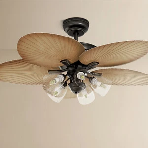 52" Palm Leaf Fanlight Ceiling Remote Control with Clear Seeded Glass Light Kit - Picture 1 of 9