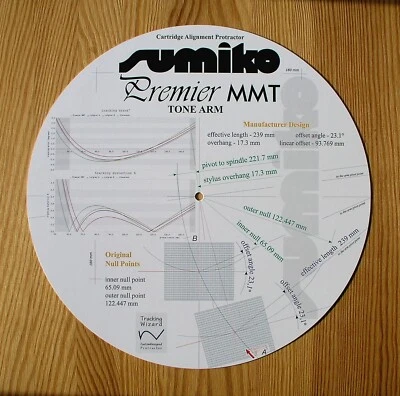 TRACKING WIZARD Sumiko Premier MMT Custom Designed Tonearm Cartridge Stylus Alignment Protractor