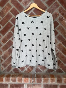 Disney Mickey Mouse Ears AOP Sweater Sweatshirt Womens Size Large Gray Soft - Picture 1 of 9