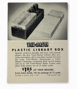 Rare 1947 View-Master Advertise Insert - Projector & Plastic Library Box Ad - Picture 1 of 2