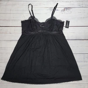 INC International Concepts Deep Black Lace Sexy Nightgown Stretchy Rayon 2X - Picture 1 of 7