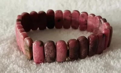Rhodonite Stone Stretch Bracelet, multiple shades of pink, 6.5", 28 oval beads - Image 1 of 3