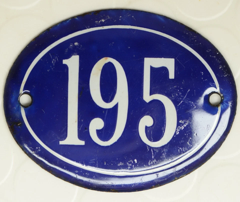 Old blue oval French house number 195 door gate plate plaque enamel steel sign - Image 1 of 1