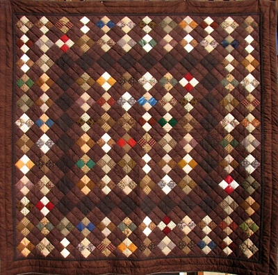 Colcha queen acolchoada à mão feita à mão 96 x 96 marrons multicoloridos brilhantes  - Imagem 1 de 3