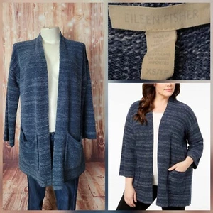Eileen Fisher Women Navy Blue Striped Cardigan Tencel/Lyocell Blend Size XS - Picture 1 of 12