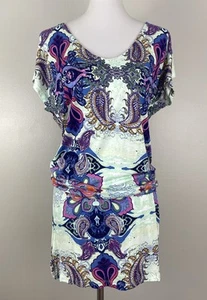 Venus Lascana Paisley Print Mini Dress Aqua Green Boho Beach Resort Wear Medium - Picture 1 of 6