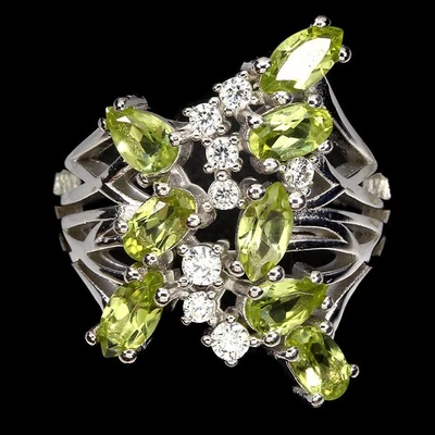 925 Sterling Silver Ring Marquise Peridot Natural Gemstone Jewelry - Image 1 of 4