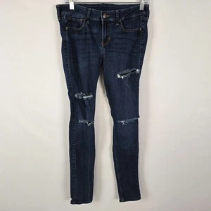 Hollister Jeans donna 30 skinny gamba affusolata effetto invecchiato lavaggio scuro blu - Foto 1 di 13