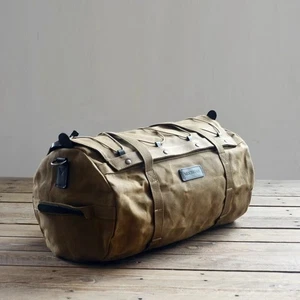 Mens Retro Oil Wax Canvas Handbag Motorcycle Rear Seat Bag Waterproof Travel Bag - Picture 1 of 20