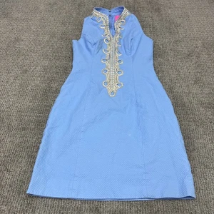Lilly Pulitzer Dress Blue Sleeveless Embroidered Women’s Size 00 - Picture 1 of 12