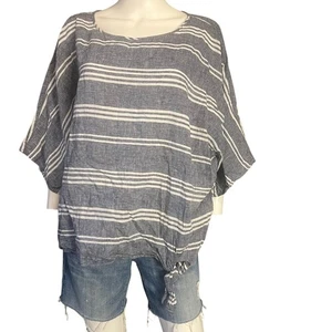 beachlunchlounge Blue Striped Cotton Linen Dolman Top Size XL - Picture 1 of 6