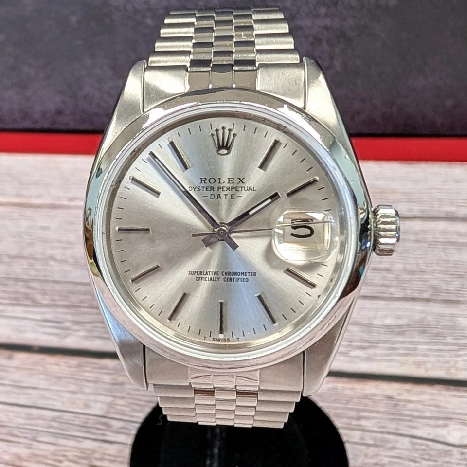 1968 Rolex Date Watch 1500 34mm Cal. 1570 26 Jewels Silver Dial Wristwatch S.S. - Image 1 of 4