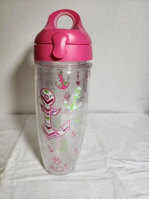 Tervis Pink Green Anchor Sailor Sailing Tumbler Nautical Ocean Gray Lid 24oz - Image 1 of 4