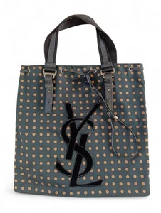 Bolso de Mano Pequeño Yves Saint Laurent Lunares Logo Kahara Lona YSL Japón - Imagen 1 de 11