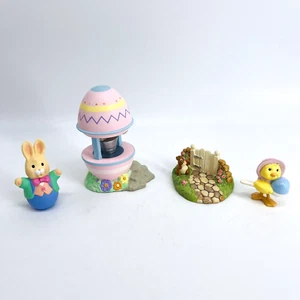 LOT 4-1990S HALLMARK MERRY MINIATURES EASTER SPRING VILLAGE FIGURINES-WELL-FENCE - Picture 1 of 17