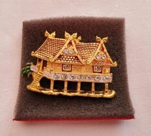 Oriental Style Brooch Floating House Thai Inspired Jewellery with Box - Picture 1 of 3