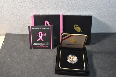 2018 PROOF $5 GOLD BRREAST CANCER AWARENESS COIN w COA-ORIGINAL PACKAGING Cover