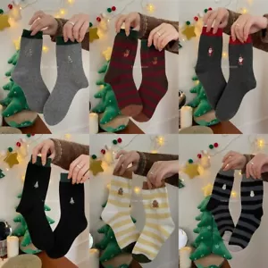 6 Paar Crew gestreifte Wollsocken warm Mädchen lässig flauschig kuschelig dick Damenstiefel 5-9 - Bild 1 von 16