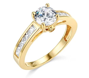2.20 Ct Round Cut Engagement Wedding Ring Real 14K Yellow Gold Created Diamond - Picture 1 of 3