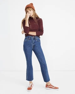 NWT Madewell Size 23 Rigid Demi-Boot Crop Jeans in MacGill Wash Dark Wash - Picture 1 of 8