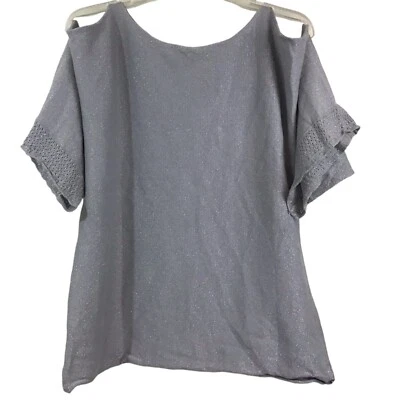 Blusa feminina WILLI SMITH cintilante metálica ombros frios mangas 3/4 tamanho GG - Imagem 1 de 4