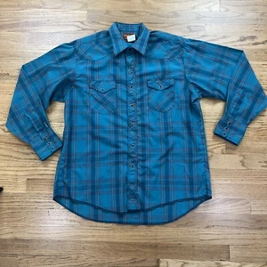 Vintage Rustler X Long Tails Men's 17-34/35 Green Pearl Snap Western Shirt Plaid - Bild 1 von 11